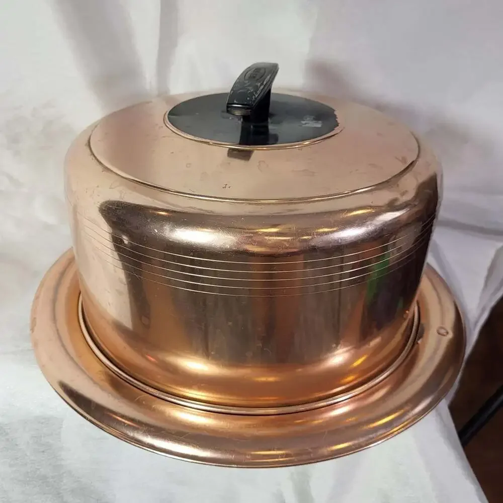Vintage West Bend Copper Aluminum Locking Cake Carrier with Humidity Stone